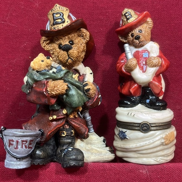 Boyds Bears & Friends FIREMAN figures ceramic fire fighters baby 2 teddy bears - Picture 13 of 13